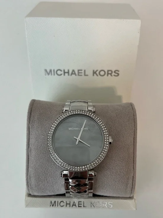Michael Kors Women's Parker Silver Tone Watch Crystals Gray Pearl 39mm MK6424