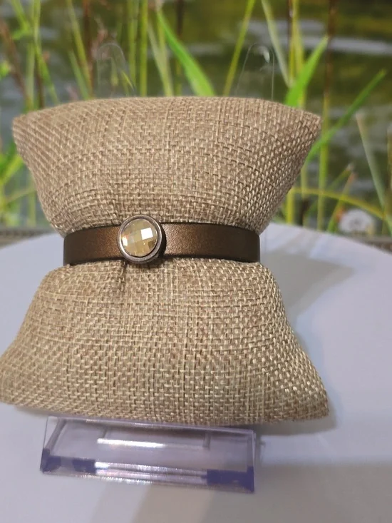 Handmade Brown Leather Magnetic Clasp Bracelet Minimalist Boho Cuff