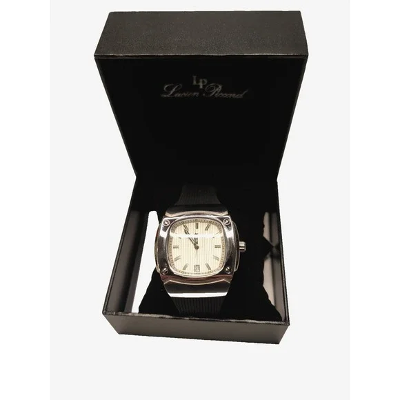 Lucien Piccard LP-440-02S Cushion Case Silver Dial Date Rubber Strap Box