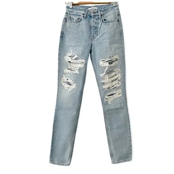 Grlfrnd Jeans Womens 24 Blue Karolina High Rise Distressed Boho Grunge 90s Y2K