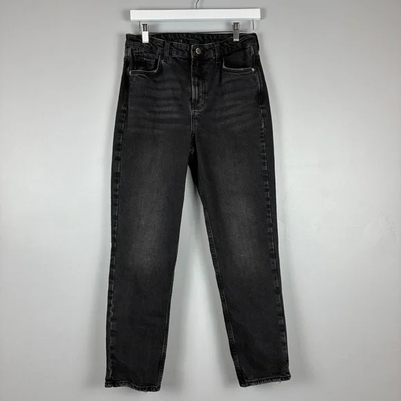 Zara Womens Black Straight‎ Leg Jeans Distressed Denim Blokecore Grunge-lite