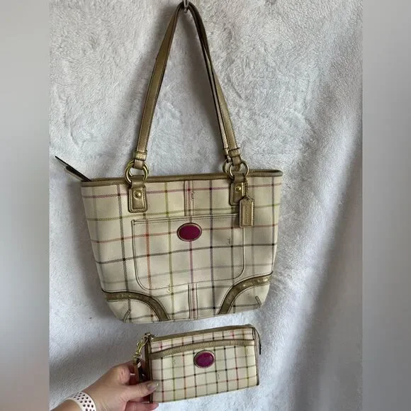 Coach Y2K Plaid Shoulder Bag with Matching Wristlet