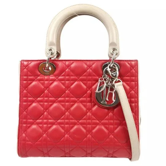 Christian Dior Pink Lambskin Lady Dior Cannage 2way Handbag
