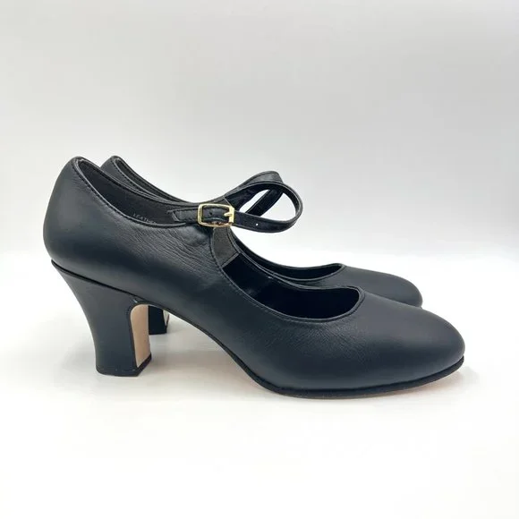 Capezio 653 Women's Manhattan Character Black Leather Dance Shoes Heels Size 9.5