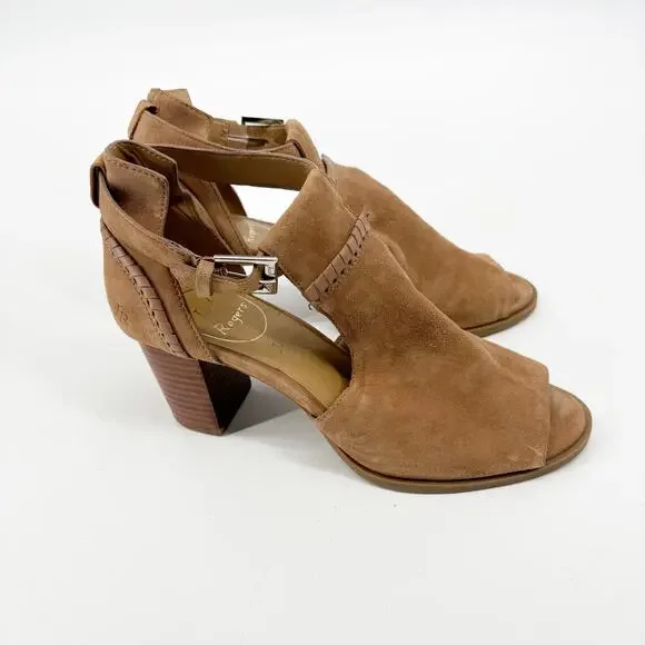 Jack Rogers Sandals Womens Sz 6.5 Cameron Brown Suede Peep Toe Heel‎ Ankle Strap