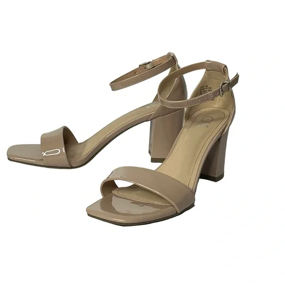 C&M Gala Nude Tan Block Heel Open Toe Ankle Strap Womens‎ 8M Shoe