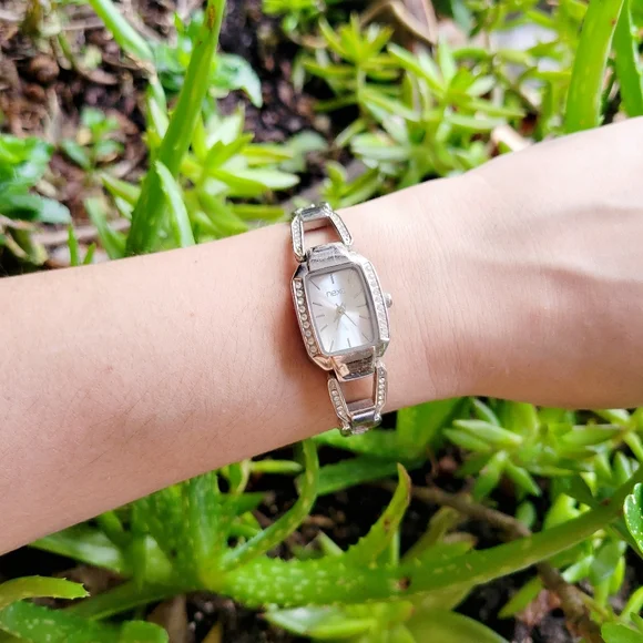 Classic Next Rhinestone Silver Tonneau Barrel Watch