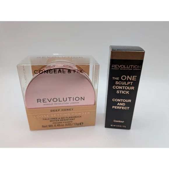 Revolution Deep Honey Loose Setting Powder & The One Sculpt Contour Stick Set