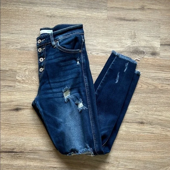 KanCan Dark Blue Distressed Ankle Jeans