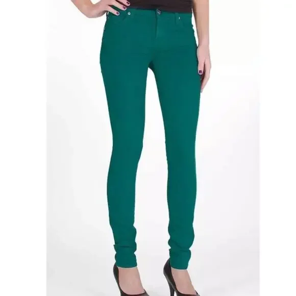 7FAM 7 For All Mankind Mid Rise Slim Stretch Jeans Emerald Jade Green Skinny 26