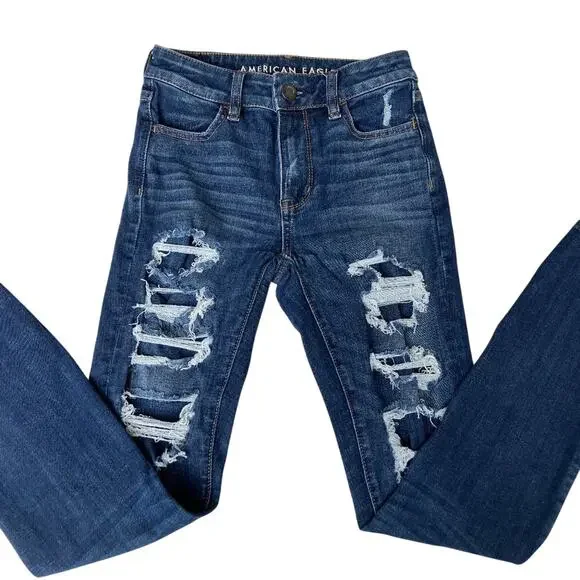 American Eagle 360 Next Level Stretch Patched Destroyed Hi-Rise Jegging Size O