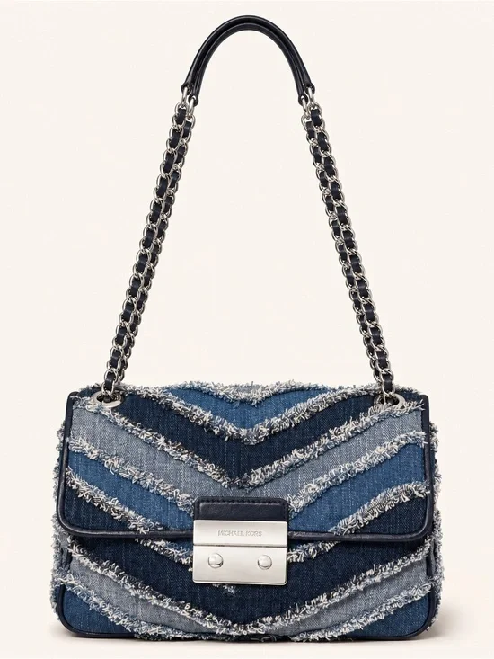 Michael Kors Sloan Large Denim Chevron Shoulder Bag