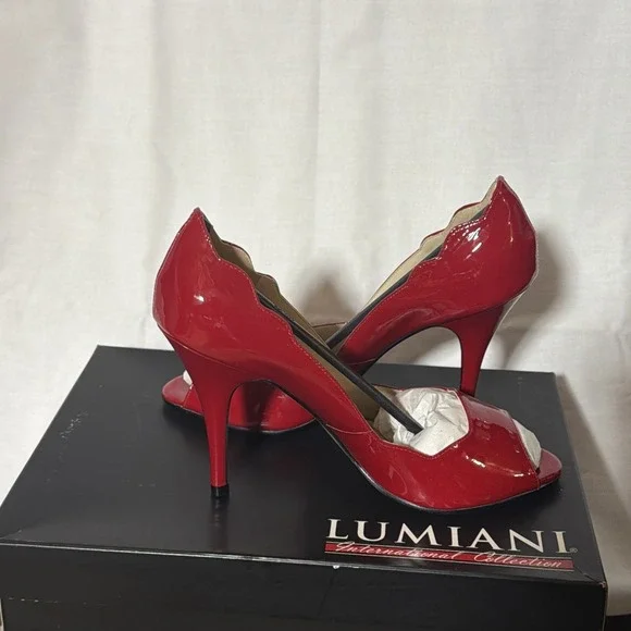 Lumiani Pump Heels Jackie Red Patent‎ Leather Women's 8.5 B Medium Open Toe