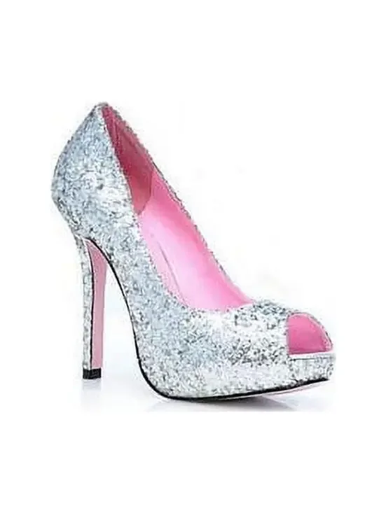Leg Avenue 5011 Ella Glitter Silver Peep Toes NIB 5
