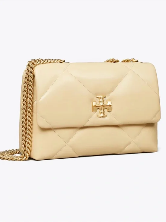 $575 Tory Burch Small Kira Diamond Quilt Shoulder Bag Vanilla Soft Serve