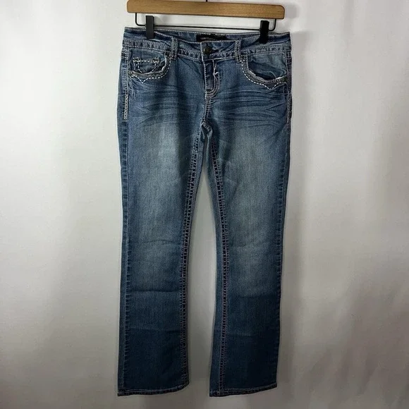 Y2K Rue21 TwentyOne Black‎ Jeans Women Sz 5/6R Light Wash Low Rise Slim Bootcut