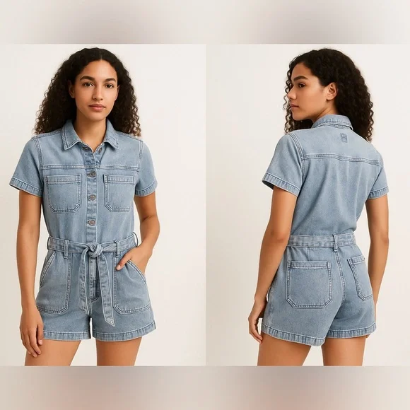 GAP Light Wash Blue‎ Denim Button Front Romper Sz. 10