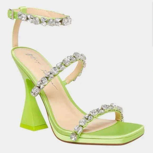 BETSEY JOHNSON SB-PERRY Ankle-Strap Jeweled Glam Green Heels Dress Sandals Sz 8