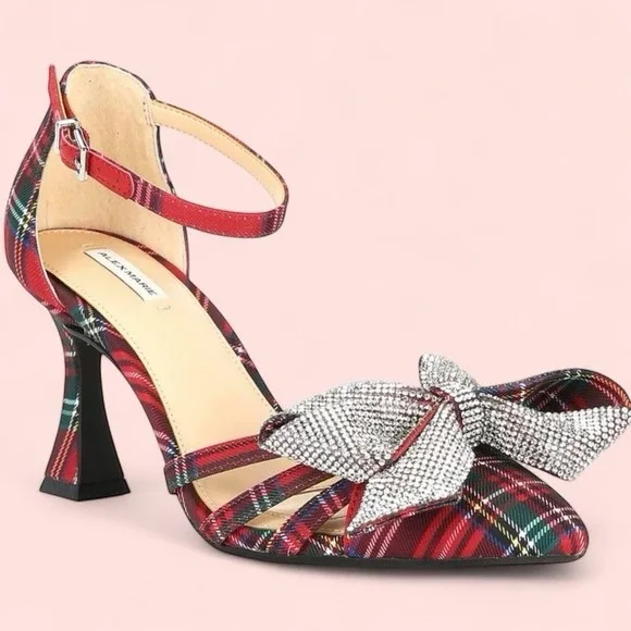 NWOB‎ Alex Marie Carmela Plaid Rhinestone Bow Ankle Strap Dress Pumps Size 5M