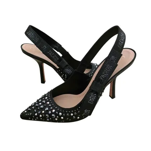 Christian Dior Slingback Black Leather Jadior High Heels Pointed Toe IT 38 8