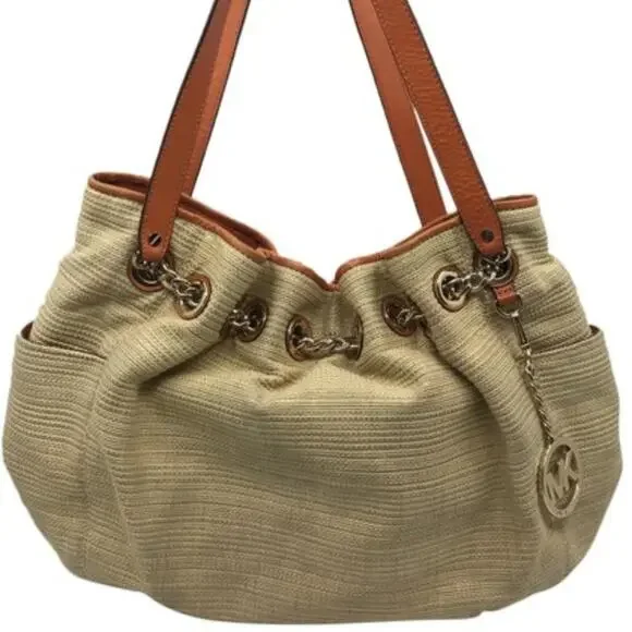 Michael Kors Tan Brown Large Woven Straw Bag