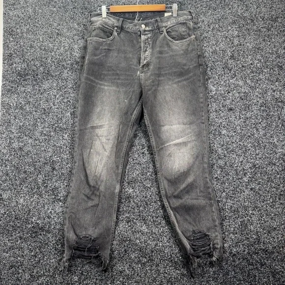 Free People We The Free Black Distressed Mid Rise Straight Leg Jeans Size 30