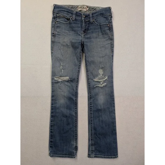 Ariat Womens REAL Denim Jeans 29L Workwear Distressed Boot Cut Blue