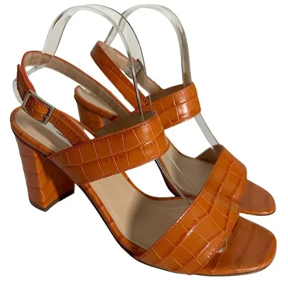 LK Bennett Women's Rhiannon Tangerine Crocodile Embossed Sandal Heels Size 40