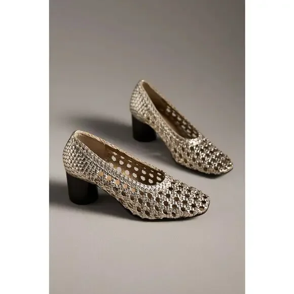 Anthropologie Pilcro 36 / 6 Woven Ballet Heels Metallic Gold