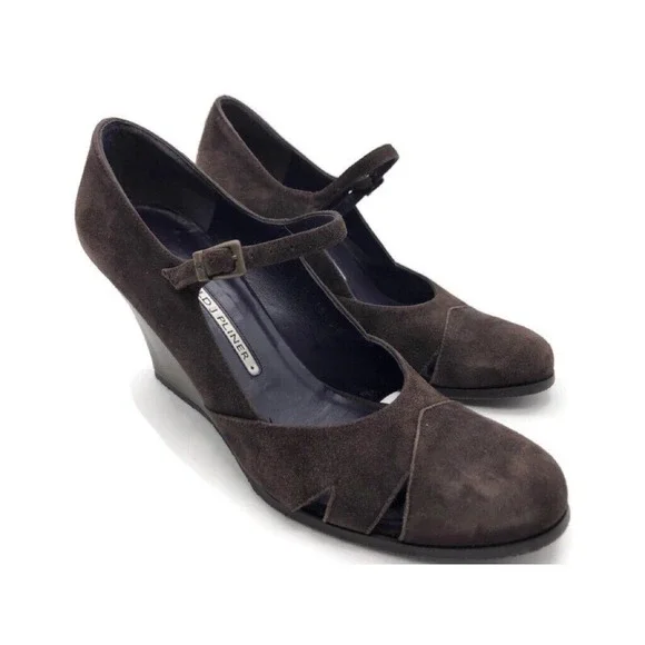 Donald J Pliner Womens Mary Jane Dress Shoes Brown Suede Wedge Heels Cap Toe 7 M
