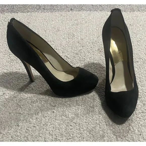 Michael Michael Kors Suede Pumps Heels Women's Size 7.5 M ST15G Leather Black