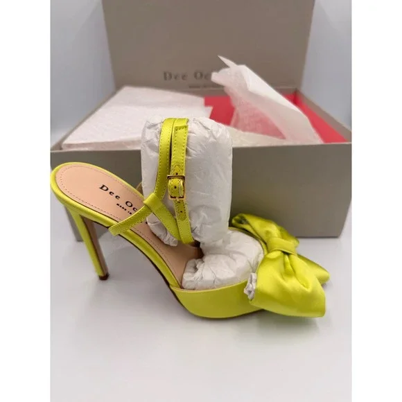 #B134 Dee Ocleppo Pumps Sz. 35 Lime Green NWB Satin Bow Stiletto Heel
