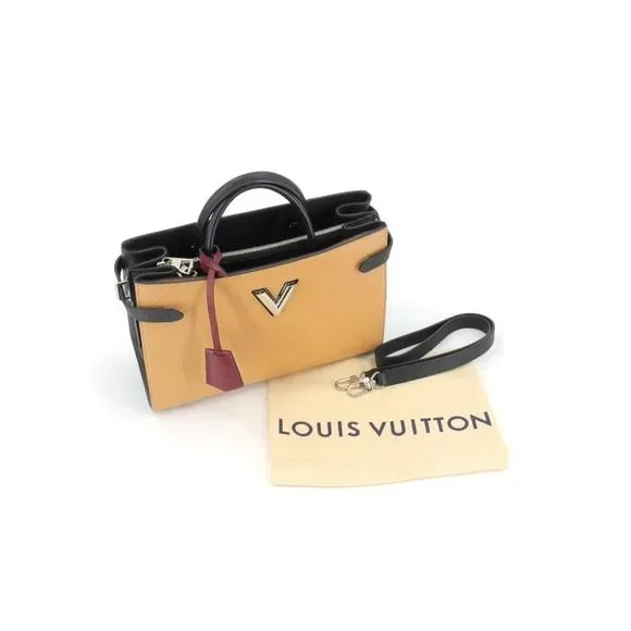 Louis Vuitton Twist Tote Shoulder Bag Epi Leather Camel Silver Hardware