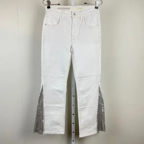 Anthropologie Pilcro & The Letterpress White Jeans Sequin Flare Womens Size 26‎