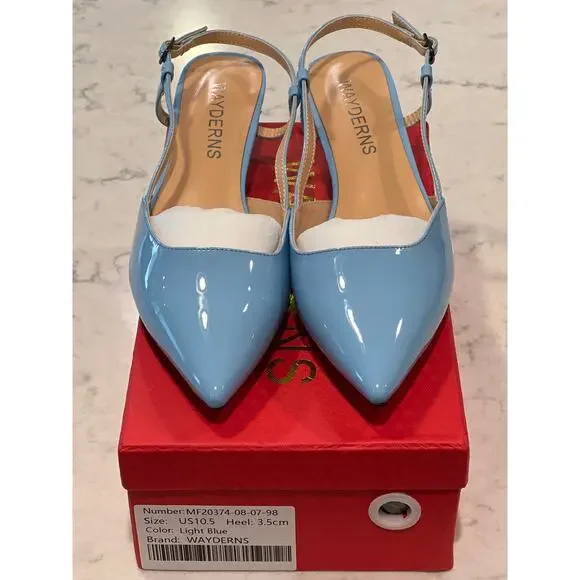 NWB‎ Wayderns Women’s Patent Leather Pointed Toe Slingback Heels Size 10.5 Blue