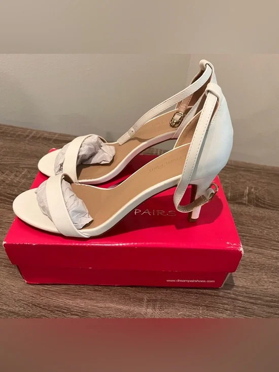 White Ankle Straps Heel Sandals