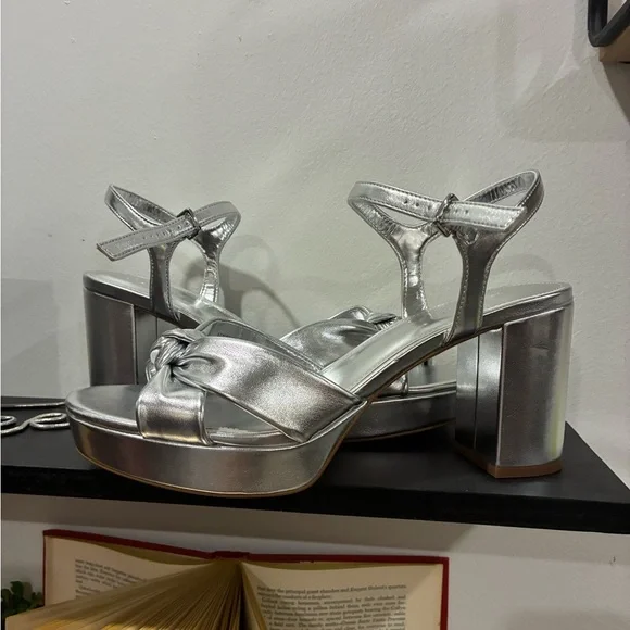 J.Crew silver platform ankle strap heels size 10