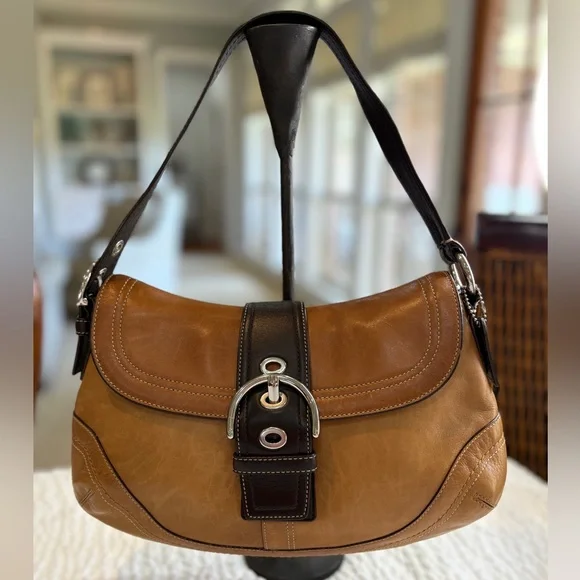 COACH SOHO Two Tone British Tan & Black Leather Shoulder Bag EUC Travel Ready 🖤👜