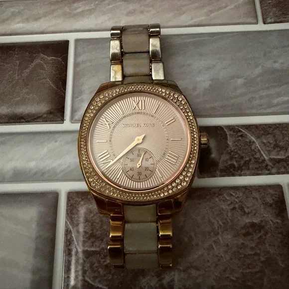 Rose Gold and Silver Watch with Crystal Accents