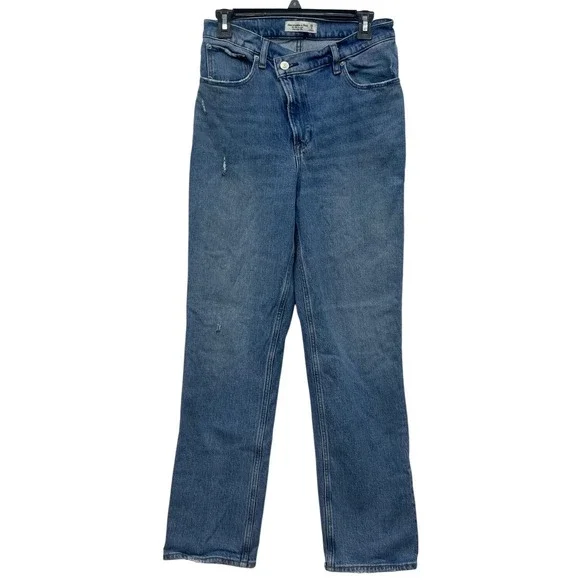 Abercrombie Fitch Criss Cross Ultra High Rise 90s Straight Distressed Jeans‎ 28