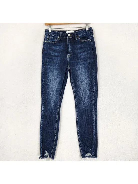 KanCan Jeans Womens 28 9 Blue Mid Rise Distressed Skinny Leg Dark Wash Stretch