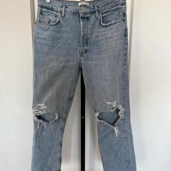 Agolde Light High Rise Distressed Straight Jeans 30