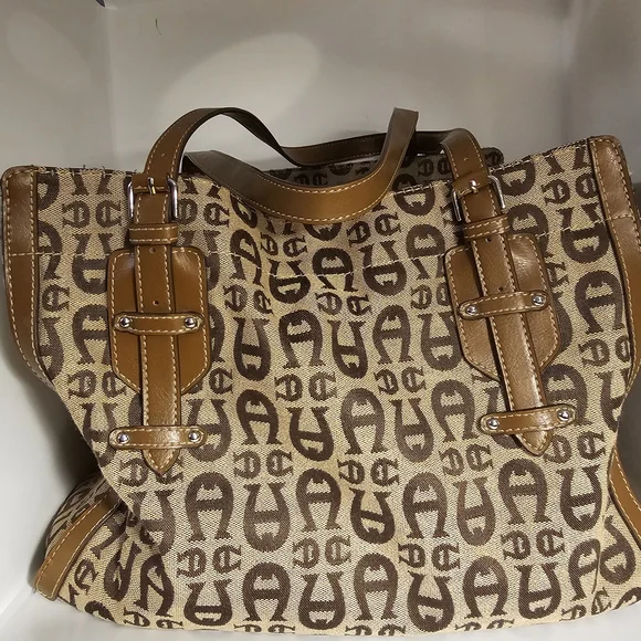 Etienne Aigner Brown Logo Canvas Tote Bag