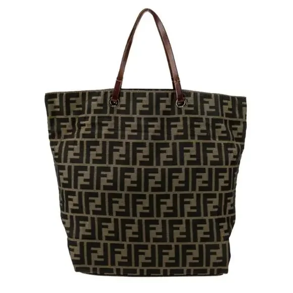 Fendi FF Logo Zucca Bag Shoulder‎ Strap Tote Purse Brown Black Canvas Monogram