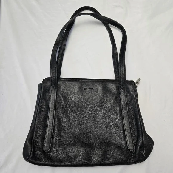 Tignanello Tig. Two Black‎ Pebble Leather Double Strap Shoulder Purse Capsule