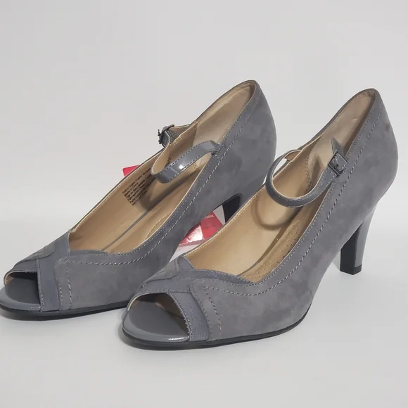 NWT Dexflex Comfort Charcoal Peep-Toe Heels Women's Size 11