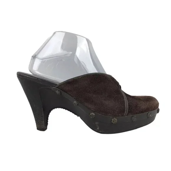 Cole Haan Womens Dark Brown Suede Round Toe‎ Slip On Cone Mule Heel Size US 9 B