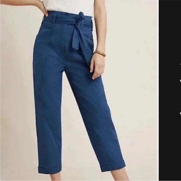 ANTHROPOLOGIE Belted Trousers blue Size 2 high rise