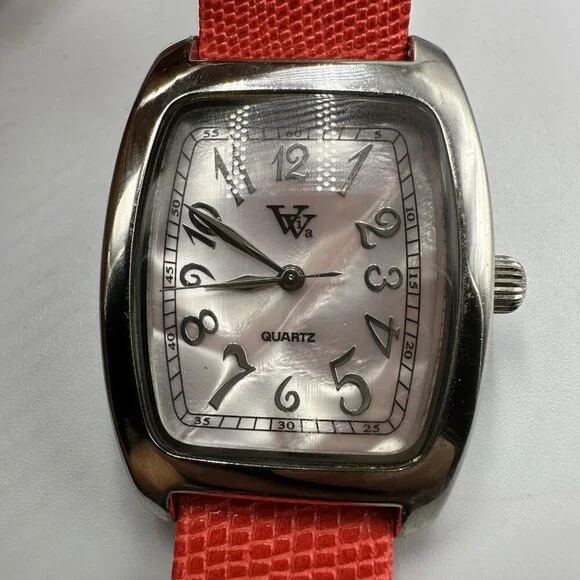 Viva by Pierre Cardin Watch Women Silver Tone Pink Dial Red Band New Battery