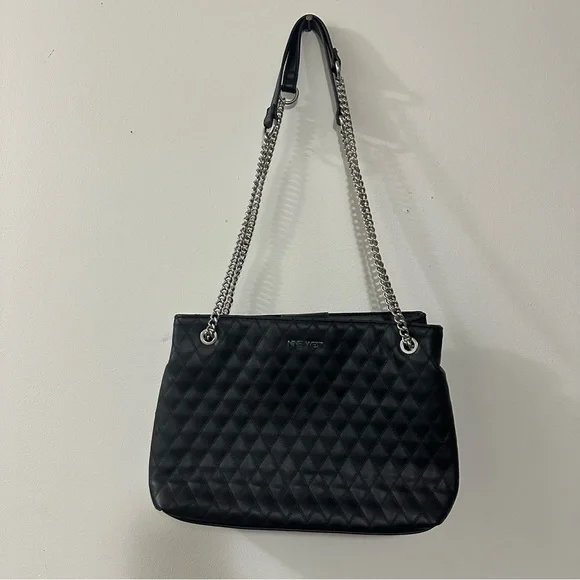 Nine West‎ Endellion Quilted shoulder bag black faux leather silver chain straps